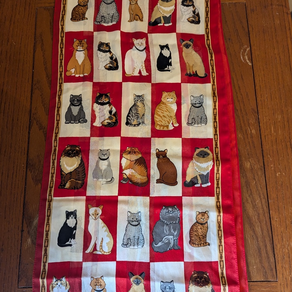 Vintage Red Cat Breed Scarf Sheer Polyester Oblong 58 x 13 inches Korea